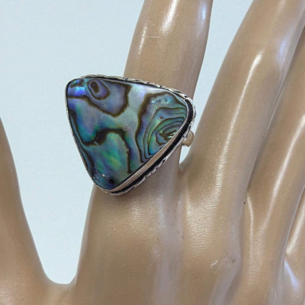 Handmade Ring natural Abalone Shell Silver Plated new gift adjustable Size 7.5–9